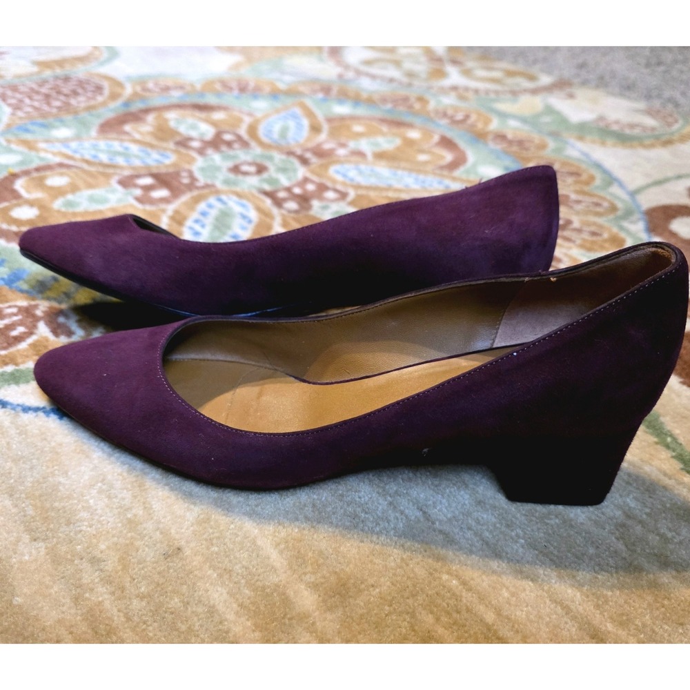 Aquatalia Pasha Suede Block Heel Pumps Shoes Italy Size 7.5 Burgundy Leather